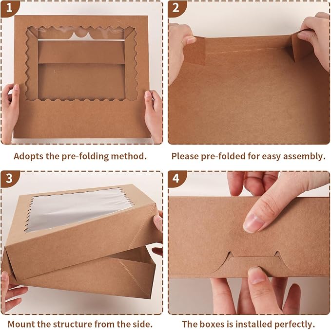 8pcs Cookie Boxes,14x10x2.5 Inch Large Bakery Boxes with Window for Pies Chocolate Strawberries Muffin Containers Donuts Pastry Dessert Tcoivs(Brown) (Brown, 14 * 10 * 2.5inch/8pcs)
