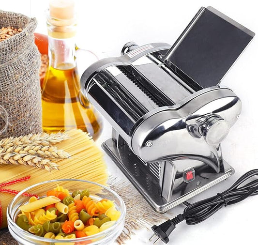 Xuthusman 135W Commercial Electric Dough Roller Sheeter Noodle Pasta Maker Machine Press Noodles Producing Stainless 4mm 110V W/2Blades 6-speed Adjustable