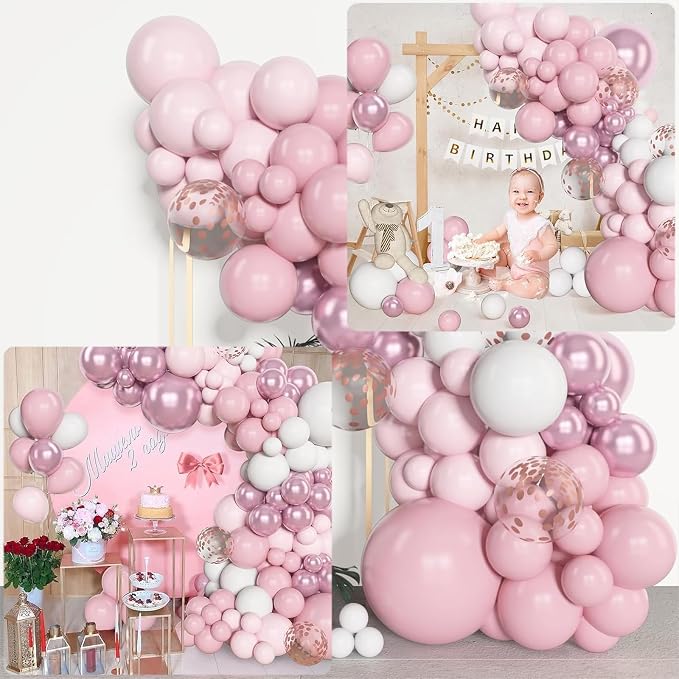 Archloon 156pcs Pink White Balloons Arch Garland Kit, Different Sizes 18 12 10 5inch Pastel Light Latex Metallic Confetti Pink Balloons for Baby Shower Wedding Bow Coquette Birthday Party Decorations