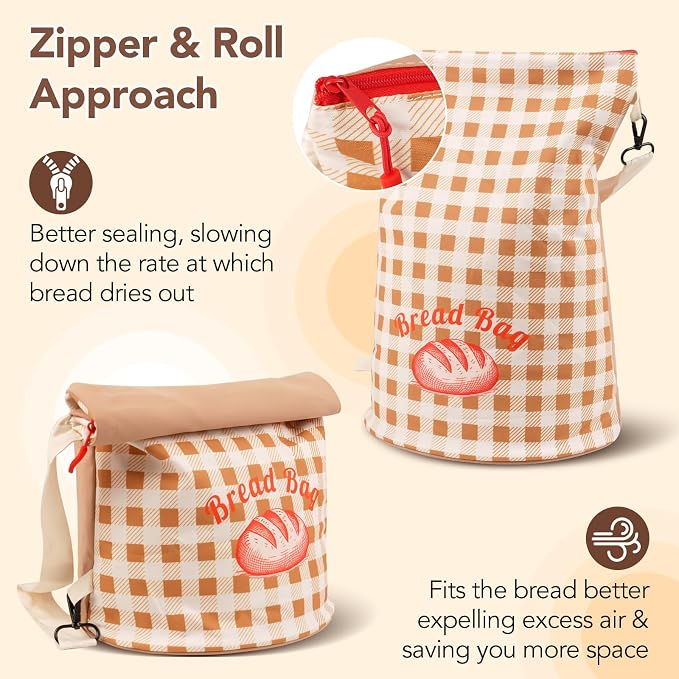 2 Pcs Reusable Sourdough Bread Bags for Homemade Bread Fresh Longer | Easy to Clean Tpu Liner, Perfect Standing Rounded Base, Adjustable Roll-Top, Portable Handle & Shoulder, Bakery Essentials
