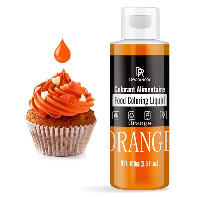 Orange Food Coloring Liquid - Vibrant Liquid Icing Food Coloring Set for Baking, Cake Decorating, Easter Egg, Airbrush - Tasteless Food Dye for Fondant, Slime, DIY Crafts - 5.5 Fl.oz / 160ml Each