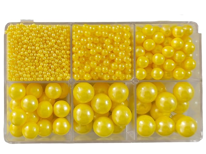 5 Sizes Edible Yellow Pearls Sugar Sprinkles 130g/4.6oz, 2,4,7,10,12mm Candy Pearl for Cake Decorating and Cupcake Toppers Cookie Decorations Ice Cream Topping Wedding Valentines Halloween Christmas