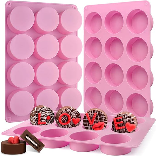Actvty Round Chocolate Cookie Molds, 3 Pieces 12-Cavity Cylinder Chocolate Silicone Molds for Covered Cookie, Cookies Candy Jelly Mini Cakes and Muffin Baking(Pink)