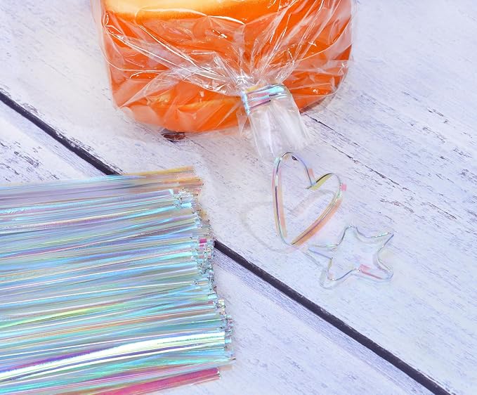 Mini Skater 4" Metallic Twist Ties Foil Bread Ties for Packaging Candy Goodies Cookies Gift Cellophane Treat Bags Christmas Wedding Party Favor Supplies,500Pcs (Iridescent)