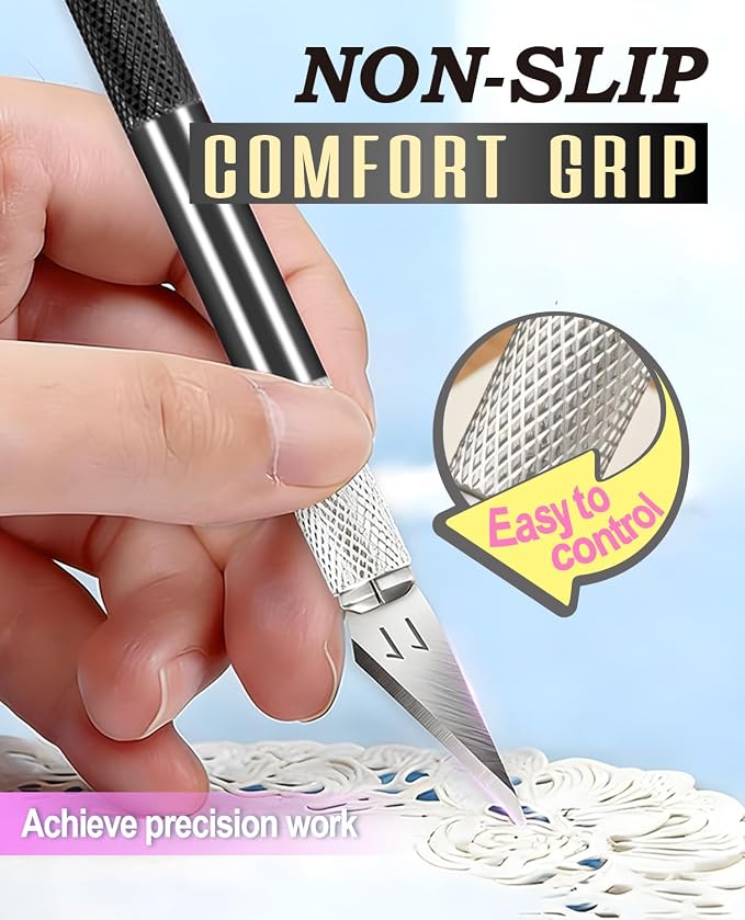 DIYSELF Craft Knife with 10 Extra #11 Blades, Precision Hobby Knife Set with Steel Ruler, Exacto Knife for Crafting, Polymer Clay, Pottery, Paper, Vinyl, Stencil & Model Making (Black)