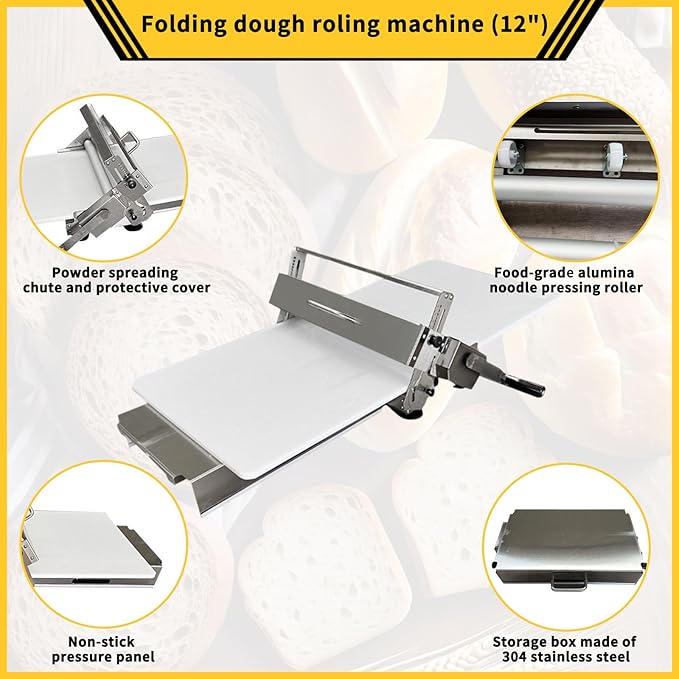 Dough Sheeter Machine for Home, Type 300 Manual Pastry Roller & Croissant Dough Laminator, Countertop Stainless Steel Laminadora de Masa for Pizza, Cookies, and Bread