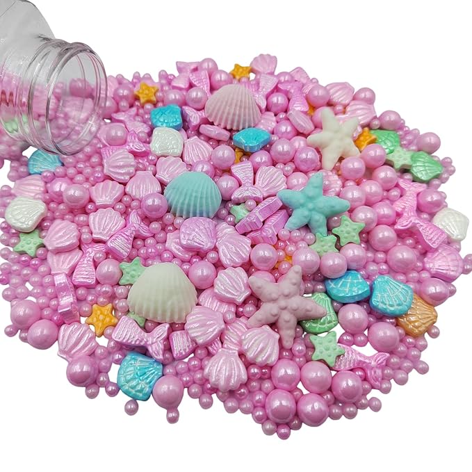 Homankit Mermaid Sprinkle Sweets Sprinkles for Baking Dessert Cupcake Cake Topper Starfish Shell Pearl Mermaid Candy Mix 3.53 Ounces