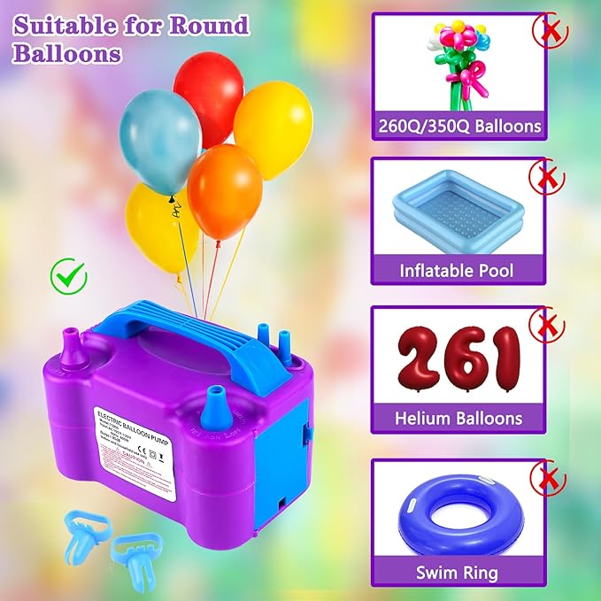 Balloon Pump Electric,110V 600W Balloon Blower Inflator Dual Nozzle Air Pump Balloons Inflator for Decoration, Party, Sport,Gifts:2 Balloon Tying Tools