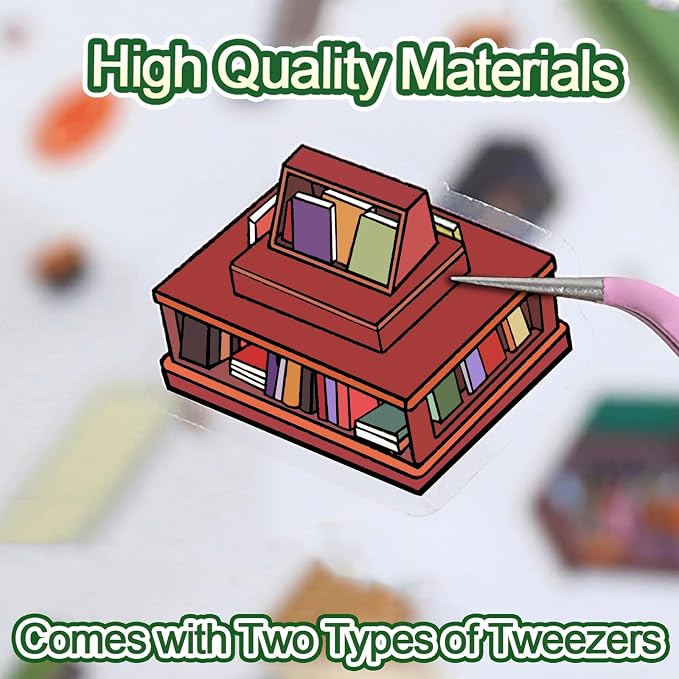 4 Sets Big DIY 3D Sticker Scene Isometric Miniature Room Stickers Book for Kids Adults Cute Make Your Own House Stickers for Gifts Paint by Sticker Third Floor Library Café Castles Game Arcade (A set)
