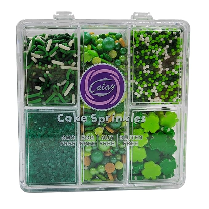 Green Sprinkles for Cake Decorating, St. Patrick's Day Sprinkles, Edible Shamrock Sprinkle with Clover Jimmies Nonpareils Green Sanding Sugar for Baking Cookies Ice Cream Topping Cake Cupcake Toppers