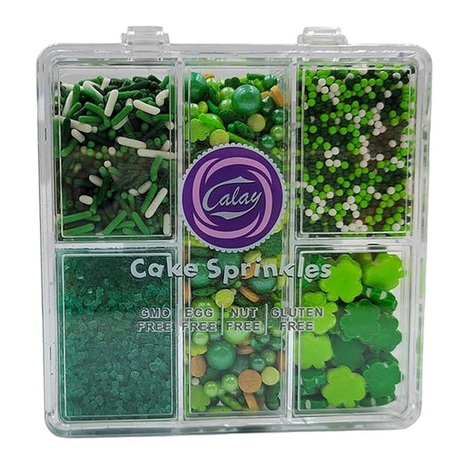 Green Sprinkles for Cake Decorating, St. Patrick's Day Sprinkles, Edible Shamrock Sprinkle with Clover Jimmies Nonpareils Green Sanding Sugar for Baking Cookies Ice Cream Topping Cake Cupcake Toppers