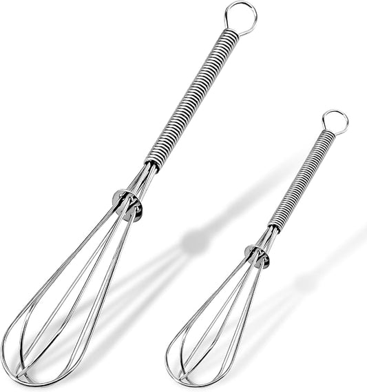 Anaeat Mini Wire Whisks, Set of 2 Portable Stainless Steel Kitchen Tiny Whisk & Egg Beater with Thick Wire - Sturdy Small Mixing Balloon for Cooking, Blending, Whiping, Beating and Stirring (5" + 7")