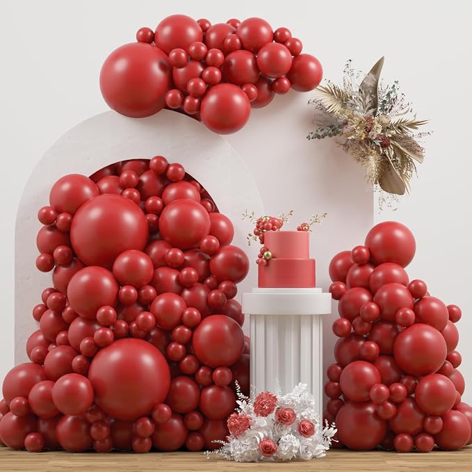 Double Stuffed Red Balloons Different Size 115Pcs 5/10/12/18 Inch Rudy Red Balloon Garland Arch kit for Birthday Wedding Baby Shower Christmas Party Decorations