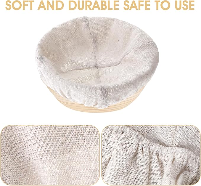 4Pcs Banneton Liners, 10In Cloth Bowl Covers for Bread Proofing,Reusable Natural Rattan Banneton Liner Cloth Cover for Bakery Home Baking, 2 Round & 2 Oval Sourdough Proofing Covers