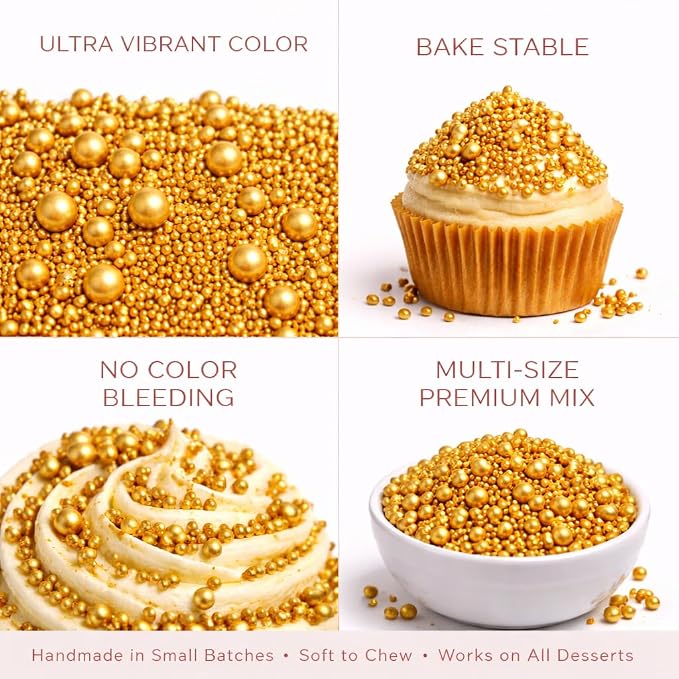 Confect Gold Sprinkles – Premium Metallic Gold Pearl Cake & Cupcake Sprinkles (4.2 oz) – Bake Stable, Soft Chew, No Synthetic Dyes – Edible Decorating Sprinkles for Cookies & Baking