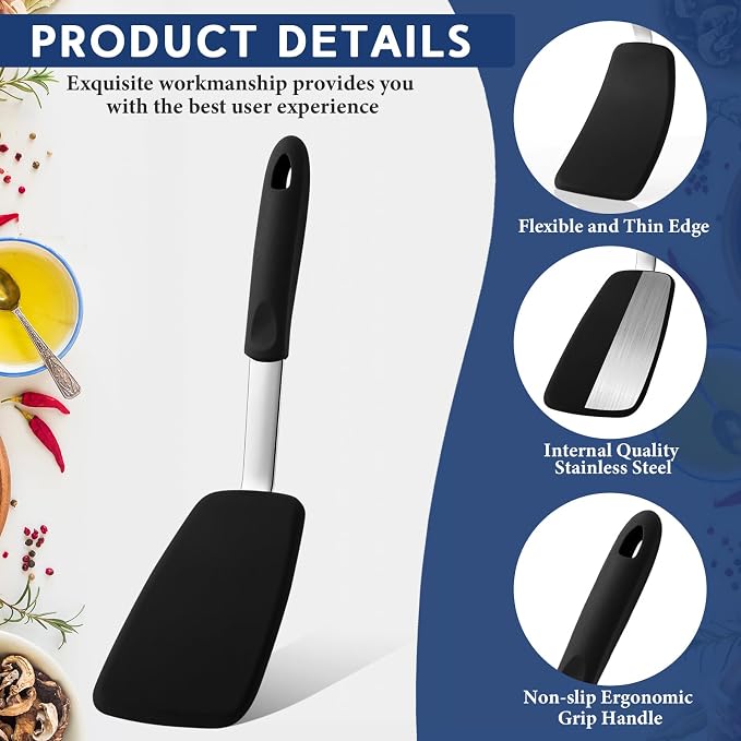 Large Silicone Spatula Flexible Silicone Cookie Spatula Heat Resistant Large Pancake Turner for Kitchen Use Nonstick Cookware No Scratch Cooking Flipper for Egg Pancake