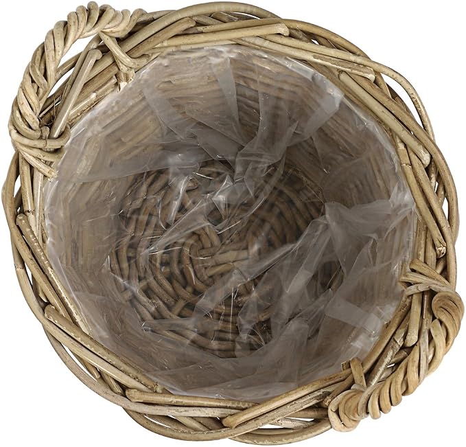 Dehner 3679727 Rattan Basket with Handles Diameter 35 cm Height 25 cm Rattan Weave Grey/Brown