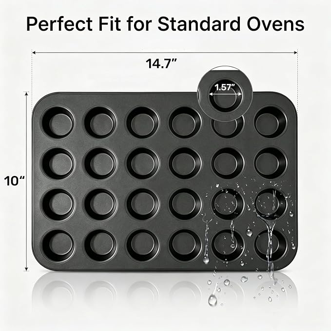 Artcochan 1 Pack Mini Muffin Pan with 200 Cupcake Liners for Baking, 24 Cup Nonstick Carbon Steel Cupcake Pan,Mini Muffin Tin for Baking Supplies