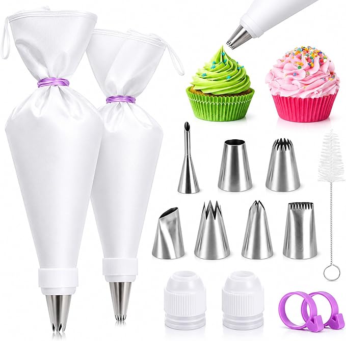 15 Pcs Piping Bags And Tips Set,12'' & 14'' Reusable Cotton Piping Bags,Easy to Clean,for Home Bakers & Chefs