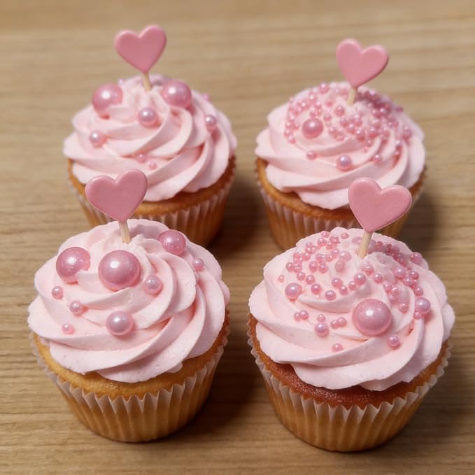 HeDeon&Rles Pink Pearls Sprinkles for Baking Pink Sprinkles 90g/3.17oz 4 Size Mix Edible Pink Pearls for Cake Cupcake Pancake Icing Decoration