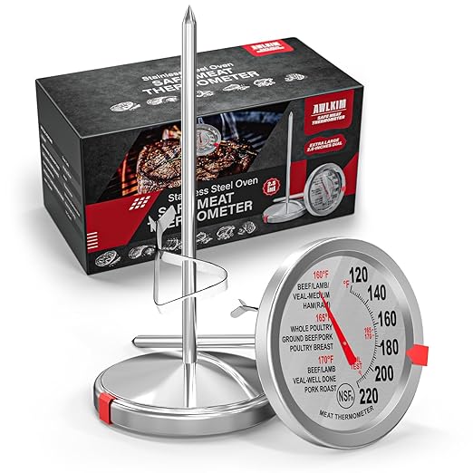 AWLKIM 2 Pack Analog Meat Thermometer Oven Safe Dial No Battery | Bimetallic Stem Dial, Leave-In Oven Safe, 2.5in Large Face, No Batteries for Roast Turkey Grill BBQ Cooking
