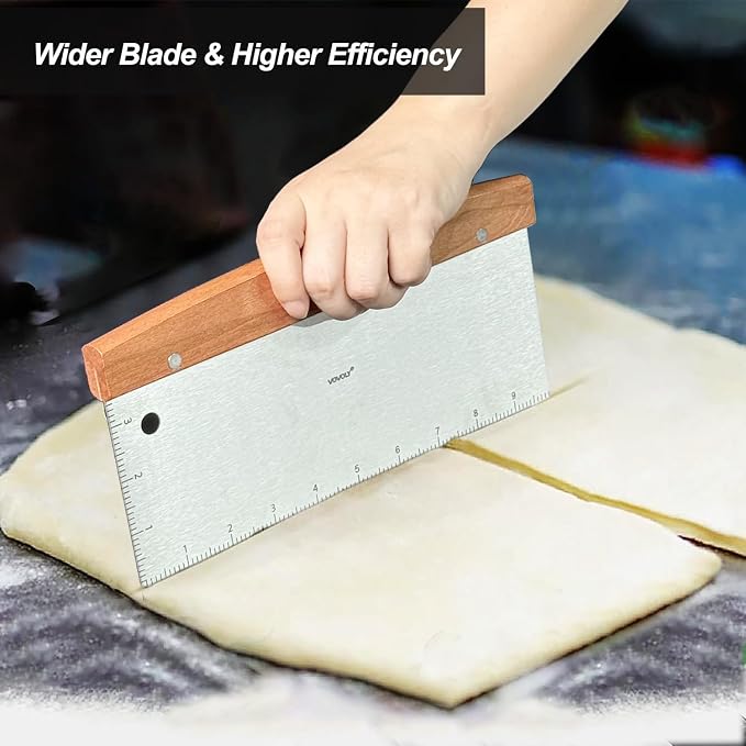 Vovoly Large Bench Scraper Kitchen Utensil, 10" Long Dough Scraper Cutter for Bread and Pizza - Stainless Steel Metal Griddle Scraper Chopper
