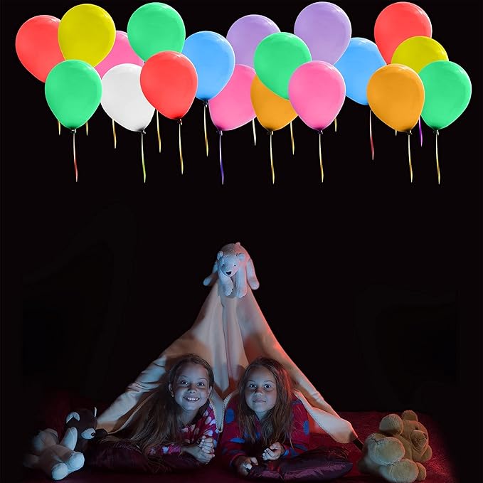 LED Balloons Flashing, 32 Pack, 8 Colors Light Up Balloons, Lasts 12-24 Hours for Glow in the Dark Party Supplies, Birthday, Halloween, Easter Party and Wedding Decorations