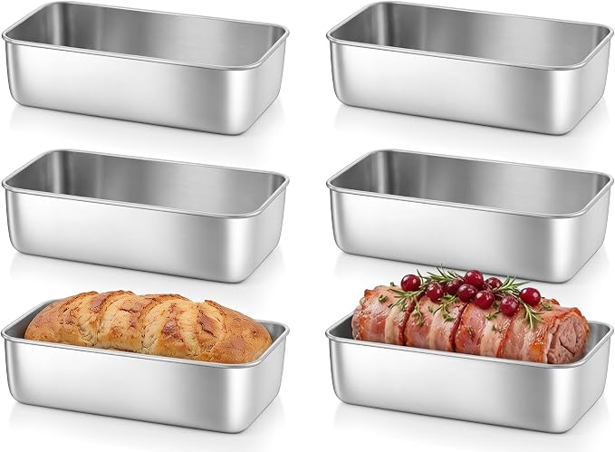 Homikit 6 Pack Stainless Steel Loaf Pans, 9x5 Inch Medium Bread Pan Set Non Toxic, Metal Meatloaf Tin for Baking Homemade Sandwich Sourdough Bread Pound Cake, Oven & Dishwasher Safe, Rust Free