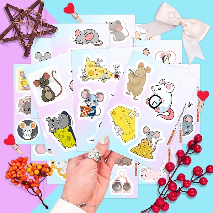 100Pcs Mouse Stickers for Water Bottle and Laptop - Mouse Party Supplies & Decorations, Waterproof Vinyl Decals, Cute Animal and Rodent Stickers, Gifts for Women & Men