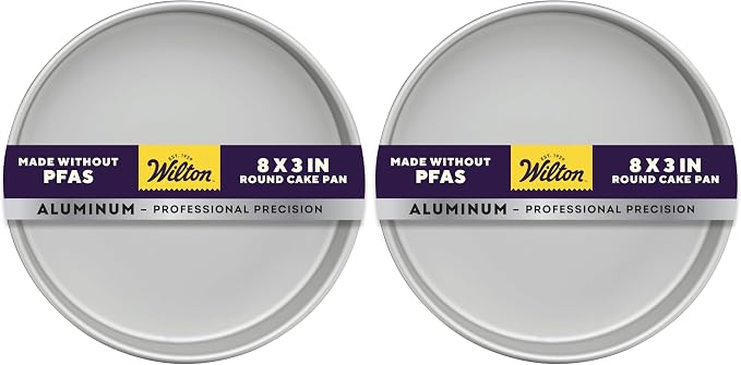 Wilton Aluminum Round Cake Pan, 8 x 3-Inch, Silver (Pack of 2)