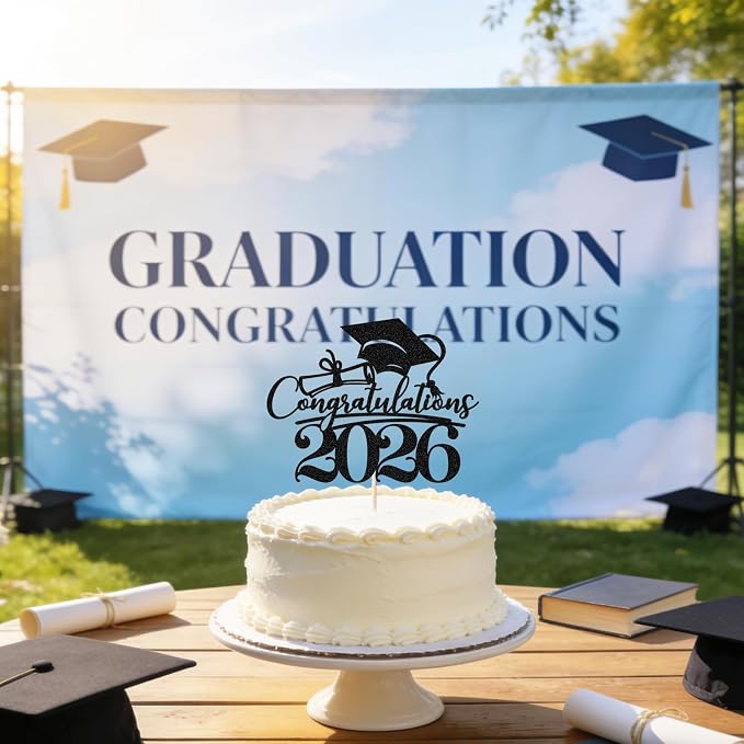 Congratulations 2026 Graduation Cake Topper,Congrats Grad Cake Decor - 2026 High School/College/Senior Graduation Party Decorations Supplies