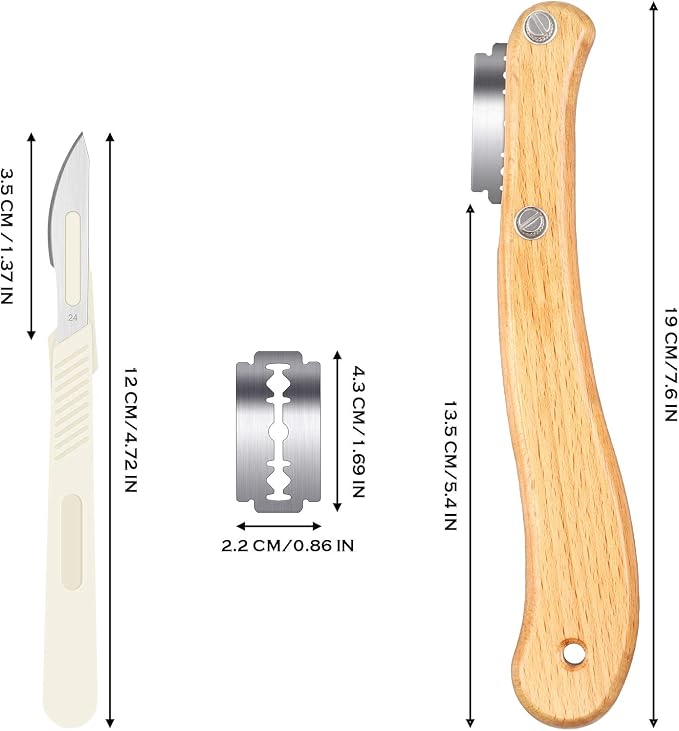 Mudder Bread Lame Sourdough Scoring Tool Magnetic Dough Scoring Tool with 10 Pcs Replaceable Blades Wooden Handle Lame Slashing and 2 Pcs Knife with Protective Cover for Baking