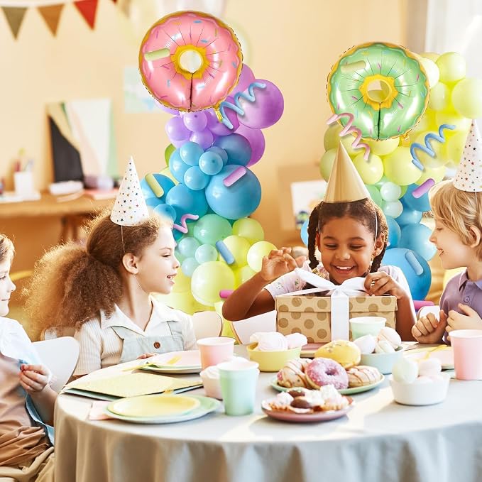 2 Sets Christmas Candy Doughnut Balloon Column Stand Kits Adjustable Macaron Colour Rainbow Balloons Ice Cream Balloon Column Kit Candy Sprinkle Doughnut Themed Tower Stand Kit for Birthday Kids Party