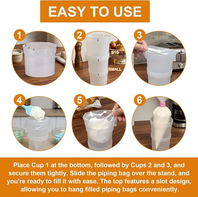 Pastry Piping Bag Holder Stand, Stackable Translucent Piping Bag Holder | Stand for Filling Hands-Free Adjustable Height Cream Icing Bags Rack for Baking