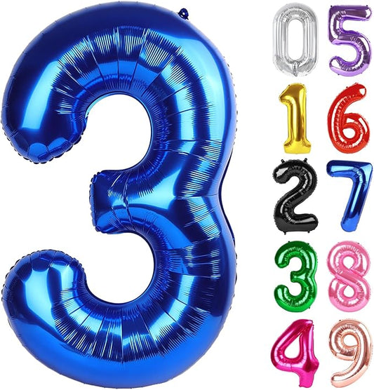 Metallic Blue Number 3 Balloon 40 Inch, 3rd Birthday Celebration Supplies for Girls Boys Women Men, 3 Balloon for Girls Boys Theme Party
