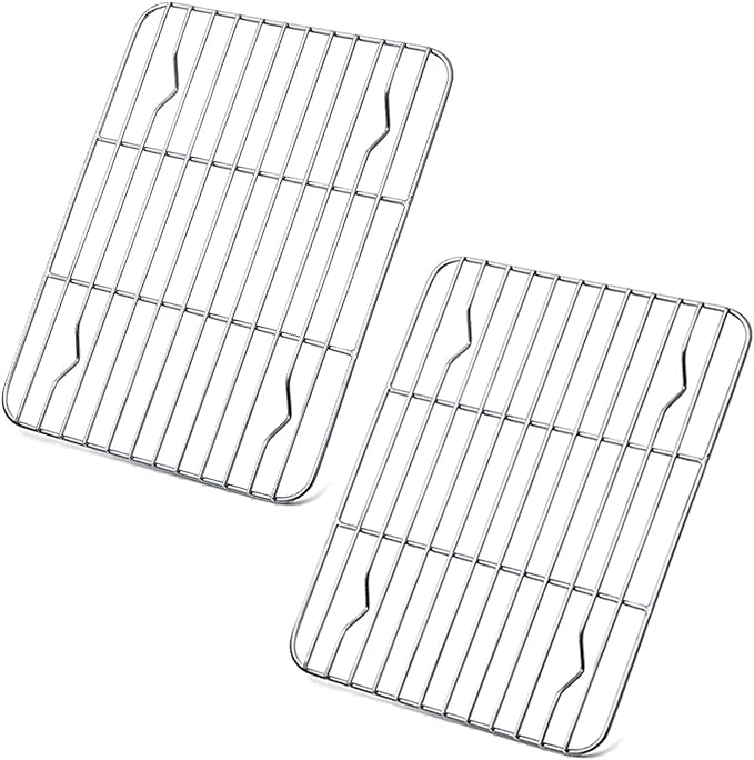 P&P CHEF Cooling Baking Rack Pack of 2, Stainless Steel Cooling Racks for Cooking Baking Roasting Grilling Drying, Dense Wires & Smooth Edge, Easy to clean, Silver, 9.7" x 7.3"