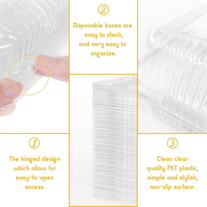 Qyyiguf 200 PCS Clear Plastic Square Hinged Containers,Disposable To Go Containers with Lids,Clamshell Food Containers for Sandwiches,Dessert,Cakes,Cookies,Salads,Pasta(5.3x4.7x2.8 In), 41wsdSDF