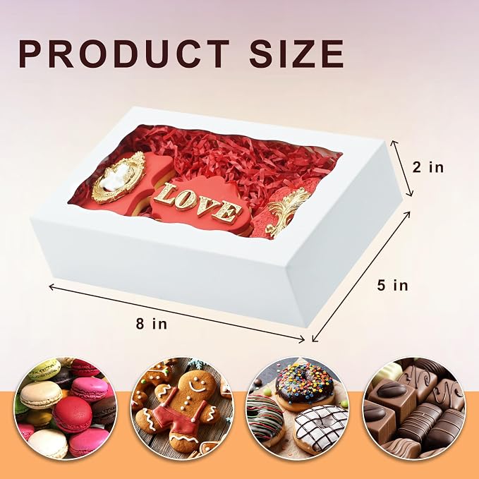 20pcs 8x5x2 Inch Cookie Boxes Bakery Boxes with window Chocolate Covered Strawberries Box Treat Box for Macaroon Dessert Pastry Muffins-White