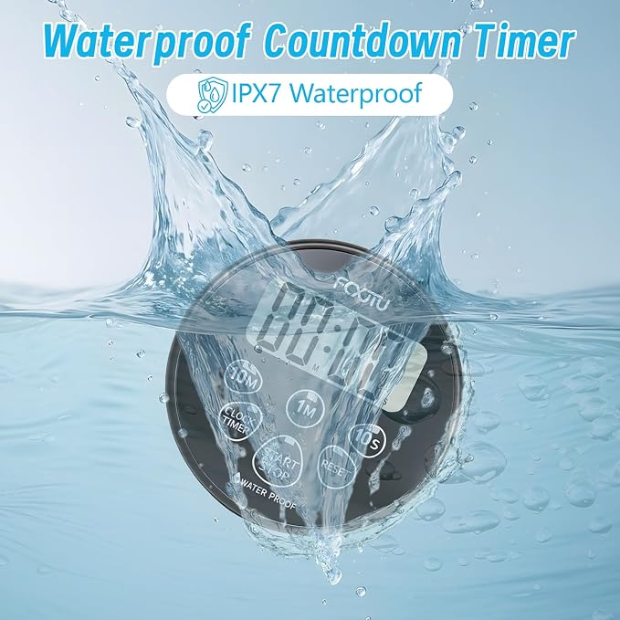Digital Waterproof Shower Clock Timer, Bathroom Shower Countdown Timer with Alarm, Magnetic Back, Stand for Kitchen Cooking Dark Black