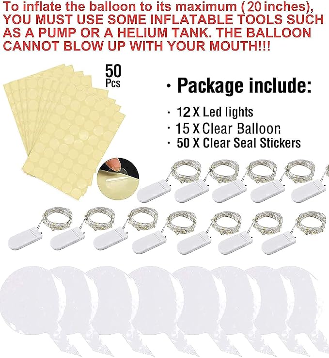Light up led balloons (warm white-12 sets with battery)
