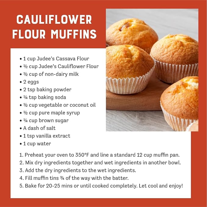 Judee's Cauliflower Flour 1 lb - Just One Ingredient - 100% Non-GMO, Gluten-Free, and Nut-Free - Perfect for Baking and Cooking - Great for Soups, Stews, and Chilis