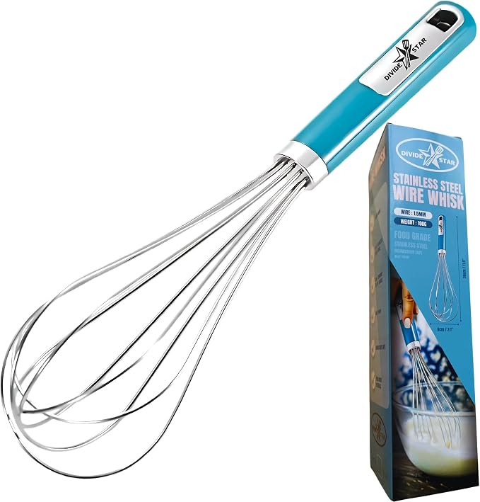 Stainless Steel Whisk 12 Inch Large Balloon, Turquoise | Heavy-Duty Hand Mixer, Ergonomic Handle, Food Grade Kitchen Tool for Eggs, Batter & Cream, Dishwasher Safe, For Baking