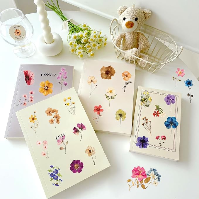 50PCS Transparent Flora Stickers Pack for Scrapbook, Vintage Aesthetic Flowers Stickers for Journal, Waterproof for Water Bottles Decal for Laptop Phone Diary, Cup Guitar Party Supplies DIY Crafts