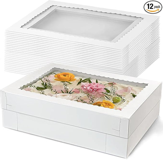 MUMULULU 12 PCS 14x10x4 Inch Cake Boxes with Window White Bakery Boxes Large Treat Box for Donuts Cookies Dessert Cupcakes Pastry Baking Pie Packaging for Birthday Wedding Easter