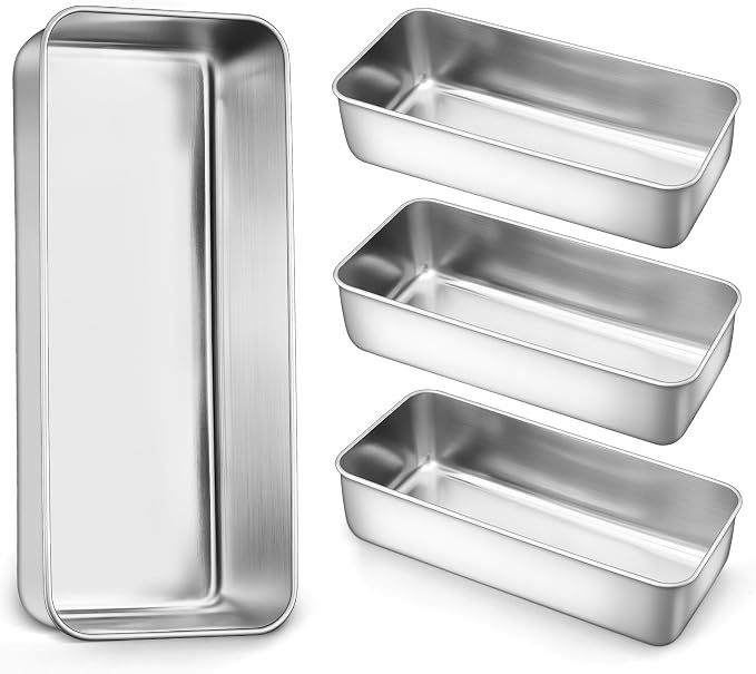 LIANYU 4 Pack 12 x 5 Inch Stainless Steel Loaf Pans, Large Bread Baking Pans Set for Lasagna, Meat, Cake, Brownies, Ice Cream, Healthy & Durable, Dishwasher & Freezer Safe