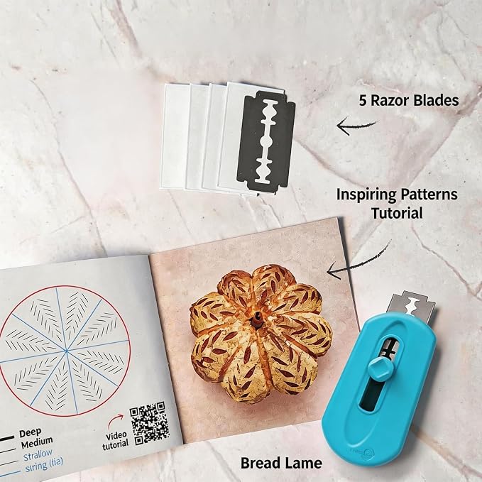 5th Generation Magnetic Bread Lame Blue, Sourdough Scoring Tool, Professional Bread Scoring Knife for Homemade Sourdough Bread, Bread Baking Supplies with 5 Replacement Razor Blades, 1 Pack