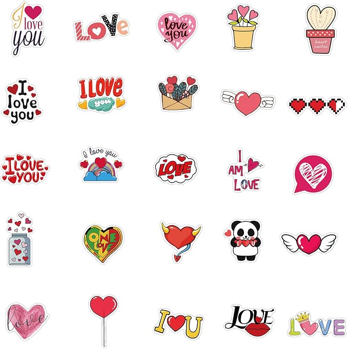 Heart Sticker, I Love You Stickers Pack for Lovers Friends, 50Pcs Valentine's Day Waterproof Vinyl Stickers for Water Bottles Laptop, Gift Boxes Decals, Party Supplies (Love)