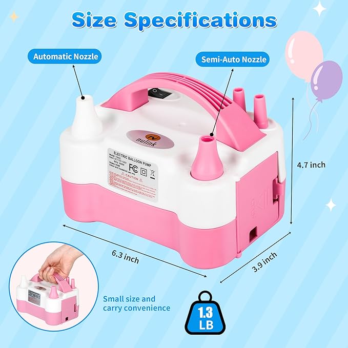 Nulink Electric Balloon Pump, Portable Electric Balloon Blower Machine Balloon Air Pump Dual Nozzle 110V 600W Balloon Inflator for Party Decorations