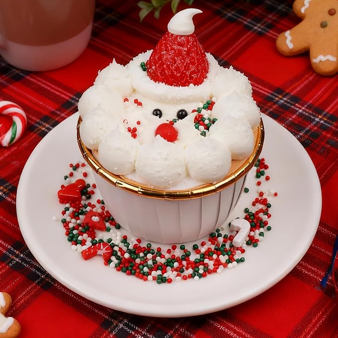Christmas Sprinkles for Cookies Holiday Assortment 8 oz, White Red and Green Sprinkles Edible Jimmies, Nonpareils and Sanding Sugar Pearls for Decorating Christmas Cookies, Baking, Cupcakes, Cakes, Desserts