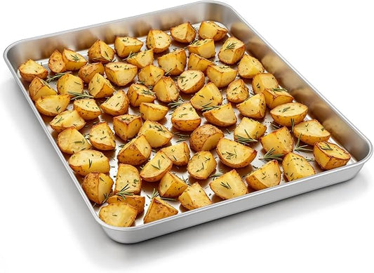 Leonyo 16x12IN Stainless Steel Baking Sheets Set, Stainless Steel Jelly Roll Pan Sheet Pan for Baking Cookie, Commercial Grade Metal Toaster Oven Tray for Oven, Dishwasher Safe